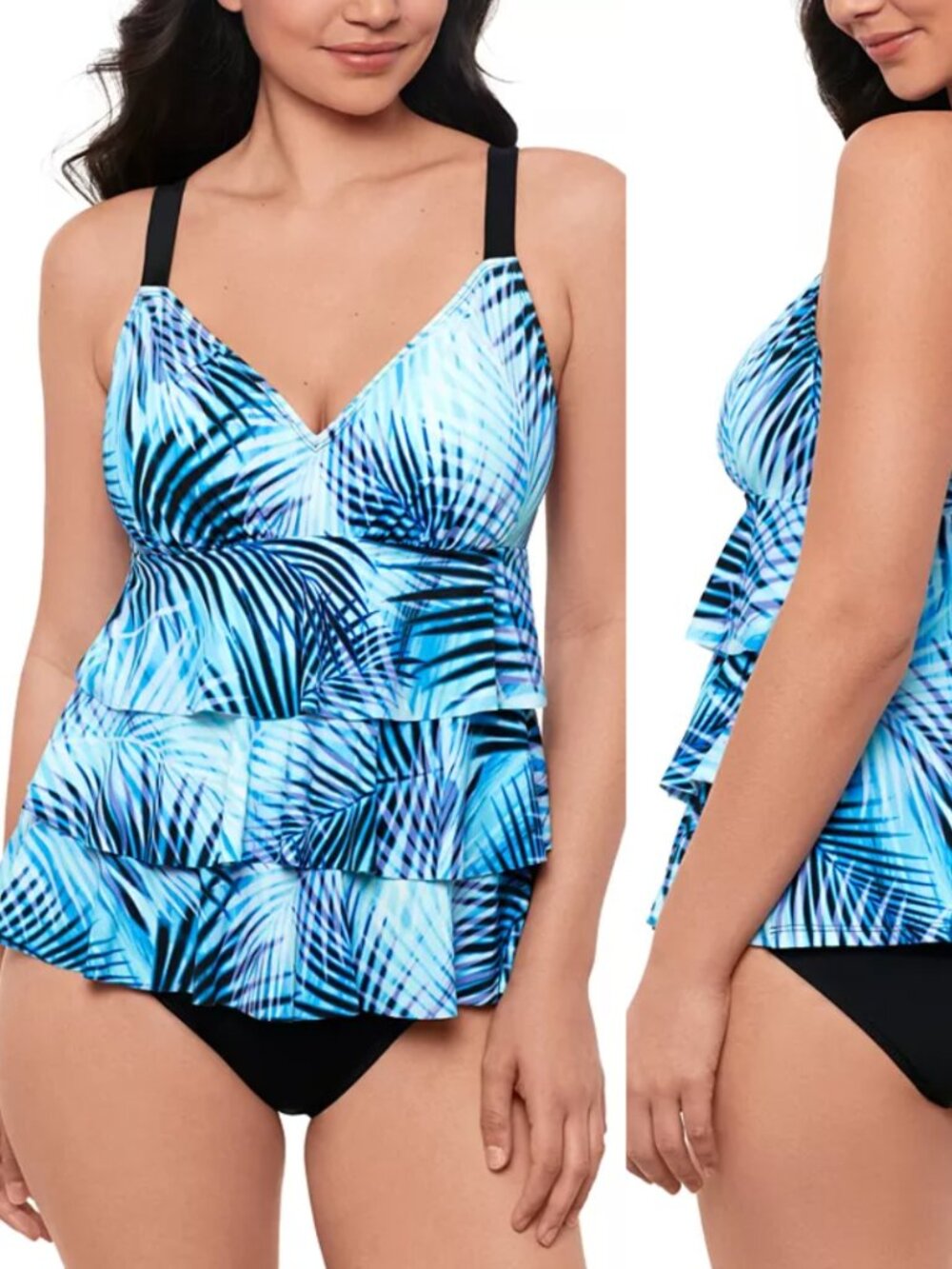 Swim Solutions Leaf It Alone Tiered Fauxkini One-Piece Swimsuit NWT Sz 18